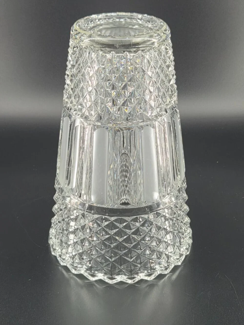 Vtg Heřmanova Huť Czech Glass Vase Sklo Union Frosted Satin Panels Diamond Point